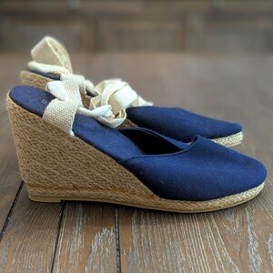 Navy Blue Espadrille Wedge Sandals